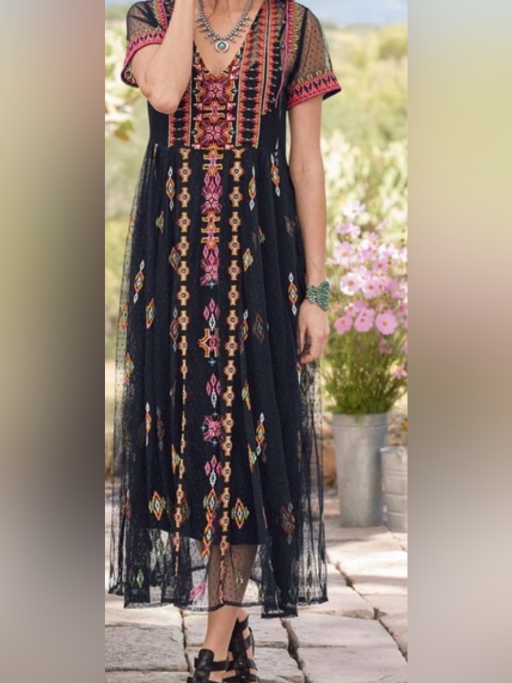 Sundance Dreamy Destinations Dress, Featuring Striking Embroidery. No Wrinkle